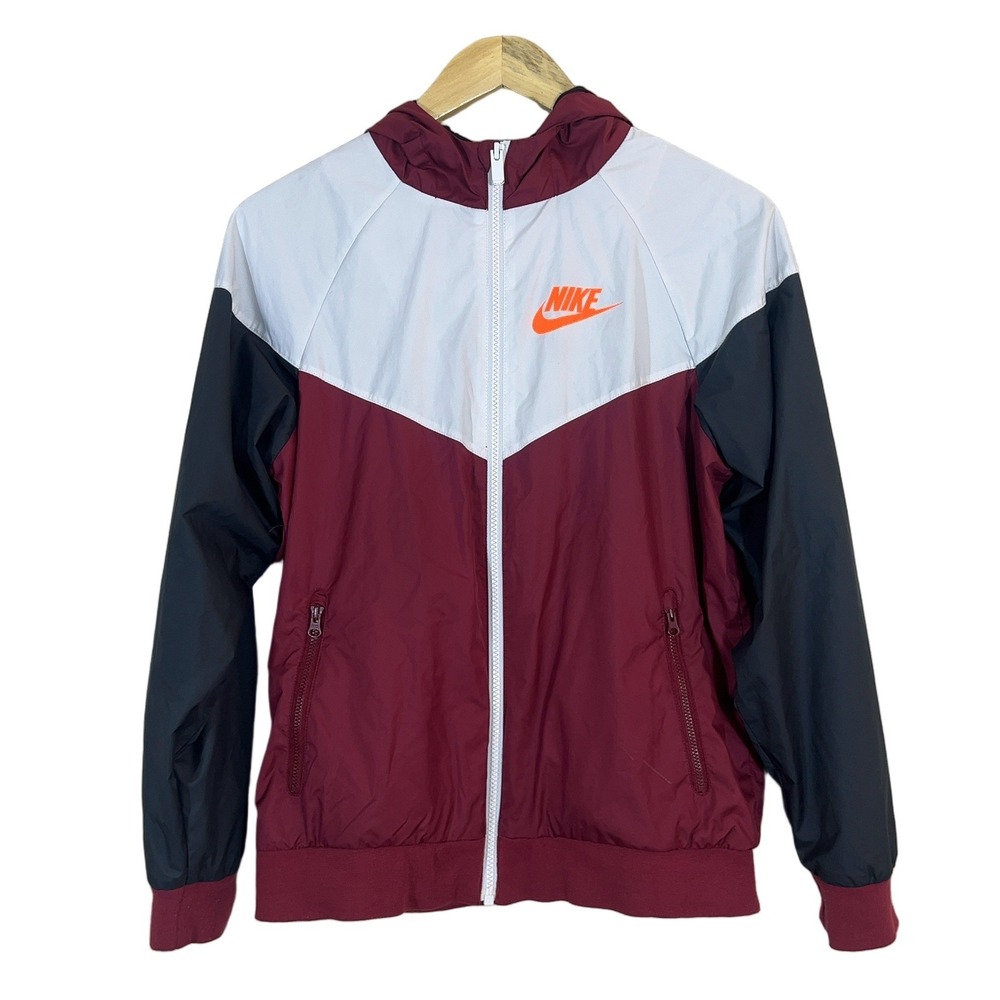 Nike Windrunner Colorblock Chevron Hooded Windbreaker Jacket Burgundy Size S